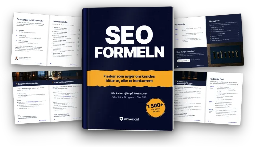Rapporten SEO-formeln med fyra uppslag ur den utfällda bakom omslaget