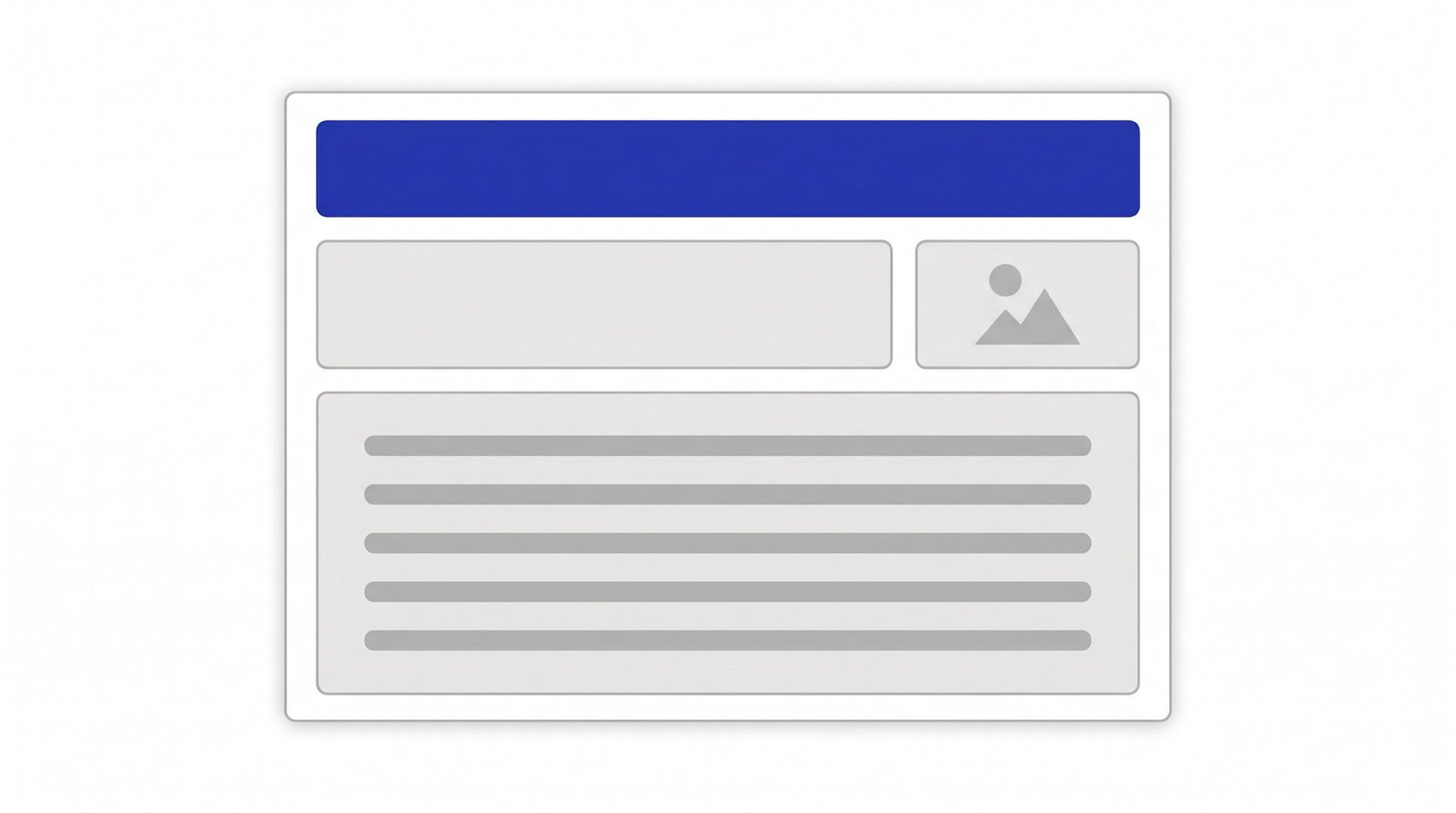 Illustration av en webbsida med titel, rubrik, bild och brödtext, de centrala delarna i on-page seo