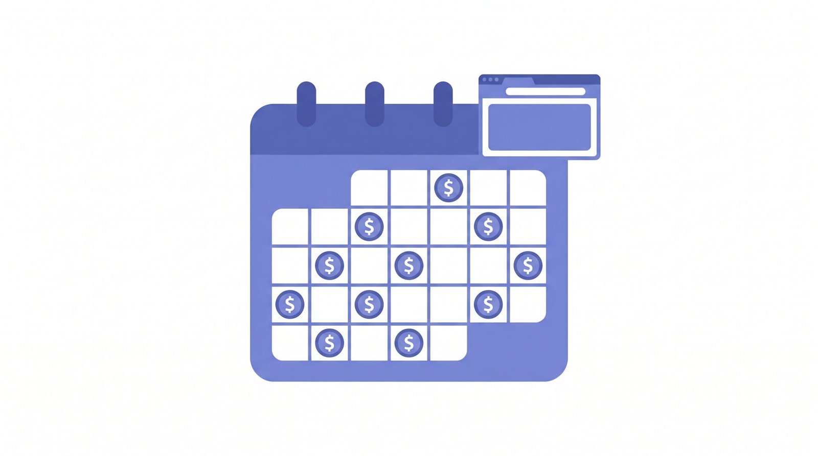Kalender med återkommande mynt som visar de löpande kostnaderna för en hemsida