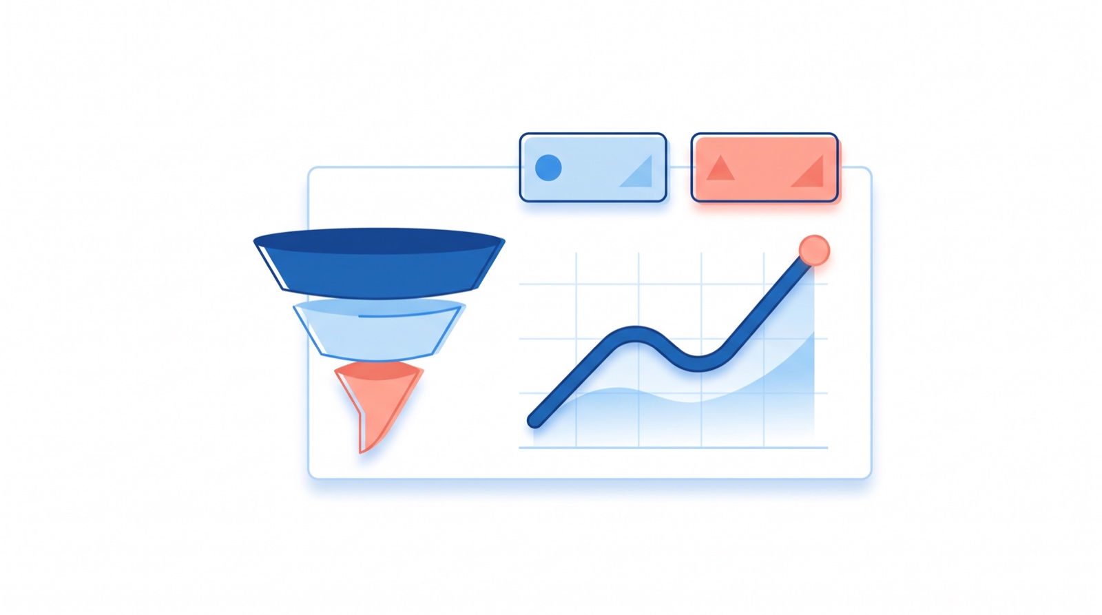 Illustration av en dashboard för b2b-marknadsföring med tratt och trendkurva