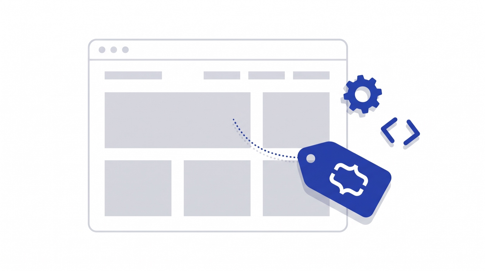 Illustration av hur ett mättaggskript kopplas till en webbplats via google tag manager